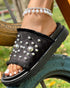 Studded Round Toe Flat Slippers black