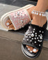 Studded Round Toe Flat Slippers black