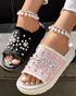 Studded Round Toe Flat Slippers black