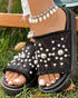 Studded Round Toe Flat Slippers black