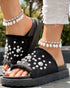 Studded Round Toe Flat Slippers black