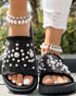 Studded Round Toe Flat Slippers black