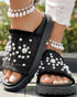 Studded Round Toe Flat Slippers black