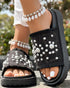 Studded Round Toe Flat Slippers black