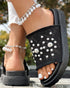 Studded Round Toe Flat Slippers black