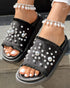 Studded Round Toe Flat Slippers black