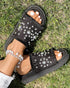 Studded Round Toe Flat Slippers black