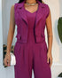 2 Pieces Outfit Sleeveless Notched Collar Crop Vest and Casual Spaghetti Strap Wide Leg Jumpsuit hot pink
