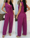 2 Pieces Outfit Sleeveless Notched Collar Crop Vest and Casual Spaghetti Strap Wide Leg Jumpsuit hot pink