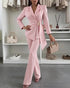 2 Pieces Outfit Notched Collar Double-Breasted Flap Detail Coat and Zipper Fly Elastic Back Waist Slim Fit Flared Pants Set Casual Blazer Set pink