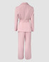 2 Pieces Outfit Notched Collar Double-Breasted Flap Detail Coat and Zipper Fly Elastic Back Waist Slim Fit Flared Pants Set Casual Blazer Set pink
