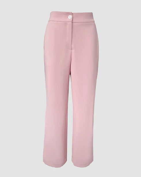 2 Pieces Outfit Notched Collar Double-Breasted Flap Detail Coat and Zipper Fly Elastic Back Waist Slim Fit Flared Pants Set Casual Blazer Set pink