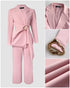 2 Pieces Outfit Metal Ring Decor Notched Collar Cinched Waist Wrap Front Coat and Zipper Fly Elastic Back Waist Pants Set Casual Blazer Set pink