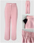 2 Pieces Outfit Metal Ring Decor Notched Collar Cinched Waist Wrap Front Coat and Zipper Fly Elastic Back Waist Pants Set Casual Blazer Set pink