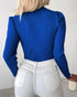 Keyhole Neck Long Sleve Pullover Knit Sweater Multicolor Rhinestone Decor Top blue