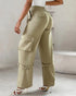 Snap Button Buckled Drawstring Cargo Pants Apricot