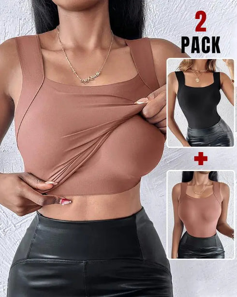 U-Neck Sleeveless Tank Seamless Skinny Layering Top with Built-In Bra style9