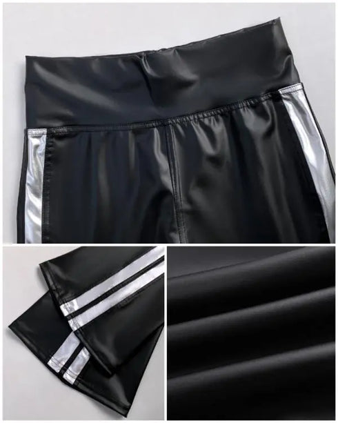 Colorblock Contrast Paneled High Waist Skinny Pants Tummy Control Sporty Pants black