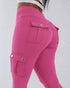 High Waist Tummy Control Butt Lifting Denim Look Leggings Stretchy Yoga Pants with Flap Pockets hot pink