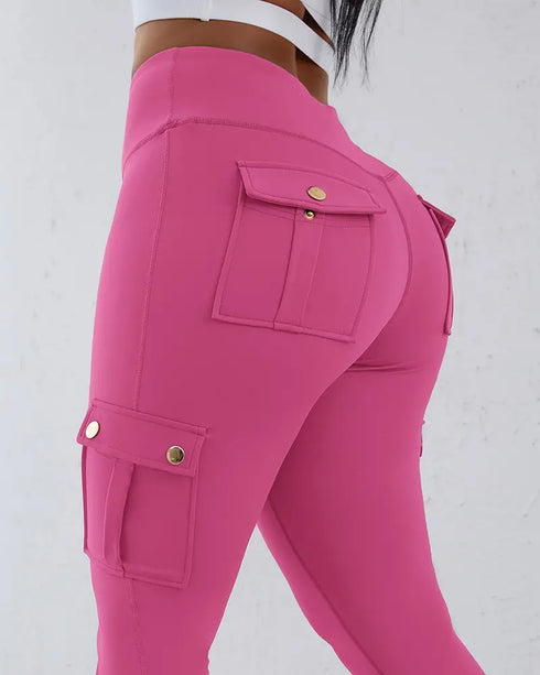 Zipper Pocket Slim Fit Yoga Pants Casual High Waist Workout Pants hot pink