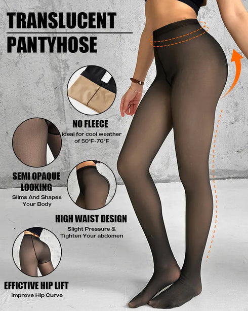 ChicMe ShapeLift 2-Piece Magic Thick Fleece Lined Leggings High Waist Thermal Pantyhose Warm Leggings 3 Shades(Size Regular/Large/Extra Large) style1