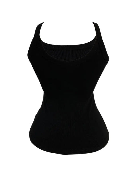 Scoop Neck Spaghetti Strap Ribbed Top Casual Sleeveless Slim Fit Tank black