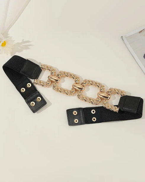 Ombre Plunge Pleated Midi Dress With Chain Decor Belt black