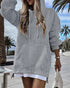 Long Sleeve Pocket Design Pullover Sweatshirt Casual Faux Two Piece Longline Drawstring Hooded Top gray