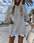 Long Sleeve Pocket Design Pullover Sweatshirt Casual Faux Two Piece Longline Drawstring Hooded Top gray