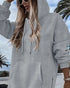 Long Sleeve Pocket Design Pullover Sweatshirt Casual Faux Two Piece Longline Drawstring Hooded Top gray