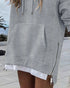 Long Sleeve Pocket Design Pullover Sweatshirt Casual Faux Two Piece Longline Drawstring Hooded Top gray