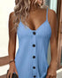 Textured V-Neck Button Front Spaghetti Strap A Line Mini Dress blue