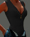 Zip Front V-Neck Sleeveless Bodysuit black