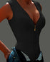 Zip Front V-Neck Sleeveless Bodysuit black