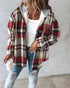Plaid Print Long Sleeve Button Front Drawstring Hoodie Coat Casual Pocket Design Thermal Lined Shirt Coat red