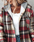 Plaid Print Long Sleeve Button Front Drawstring Hoodie Jacket Casual Pocket Design Thermal Lined Warm Coat red