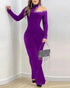Rhinestone Cold Shoulder High Neck Jumpsuit Long Sleeve Slim Fit Flared Jumpsuit purple