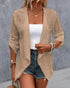 Eyelet Embroidery Turn-Up Sleeves Open Front Coat khaki