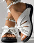 Hollow Out Tied Detail Wedge Slippers white