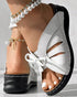 Hollow Out Tied Detail Wedge Slippers white
