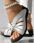 Hollow Out Tied Detail Wedge Slippers white