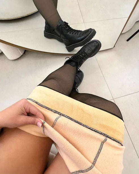 Fleece Lined Tummy Control Butt Lifter Tights Fake Translucent Thermal High Waist Pantyhose Tights Leggings black