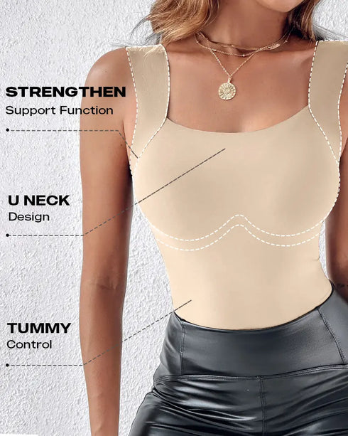 U-Neck Sleeveless Tank Seamless Skinny Layering Top with Built-In Bra nude