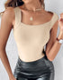 U-Neck Sleeveless Tank Seamless Skinny Layering Top with Built-In Bra nude