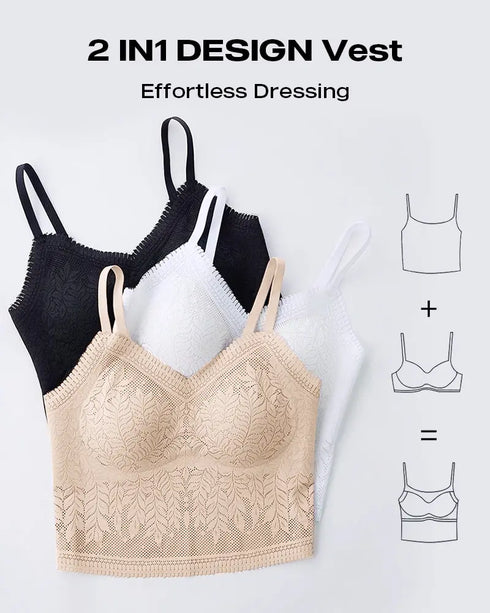 Lace V-Neck Adjustable Spaghetti Strap Bralette Camisoles Sexy Soft Crop Cami Top white