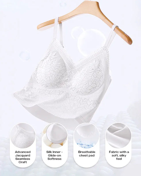Lace V-Neck Adjustable Spaghetti Strap Bralette Camisoles Sexy Soft Crop Cami Top white
