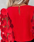 Floral Pattern Long Sleeve See Through Sheer Mesh Tops Pullover Tee Shirt red