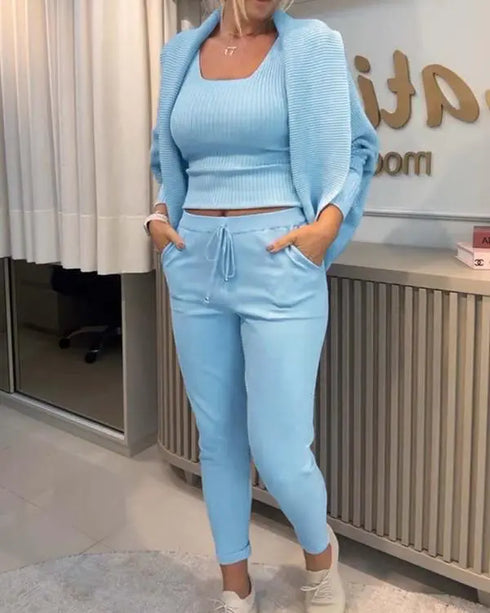 Lapel Batwing Sleeve Casual Cardigan Open Front Sweater (ONLY) blue