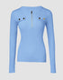 Crewneck Half Zipper Flap Detail Knit Sweater Long Sleeve Slim Fit Ribbed Pullover Top blue