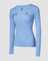 Crewneck Half Zipper Flap Detail Knit Sweater Long Sleeve Slim Fit Ribbed Pullover Top blue
